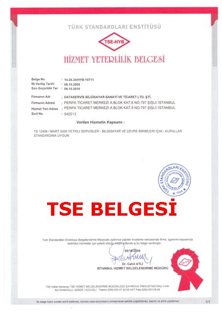 TSE Hizmet Yeterlilik Belgesi